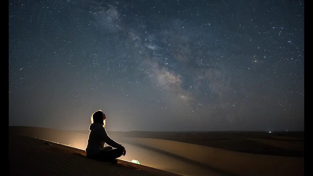 Silhouette of person stargazing with Milky Way visible above UAE desert