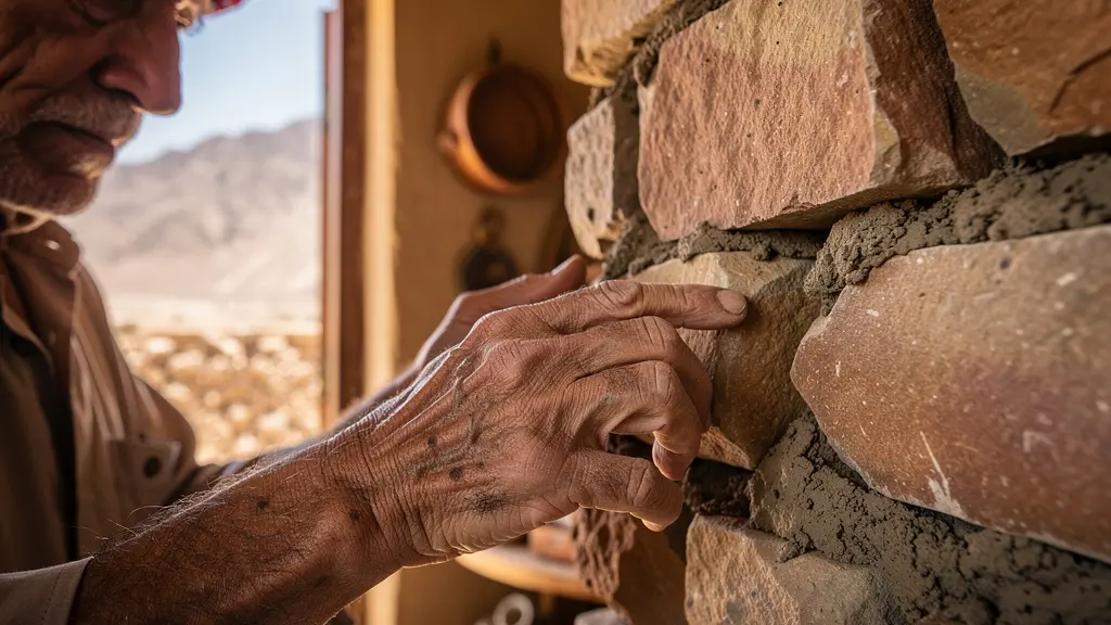 Traditional stone house in Hatta mountains showing thermal mass construction