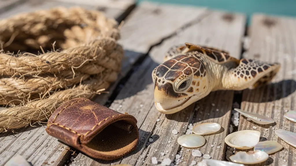 Close-up detail of traditional pearl diving equipment including nose clip and rope