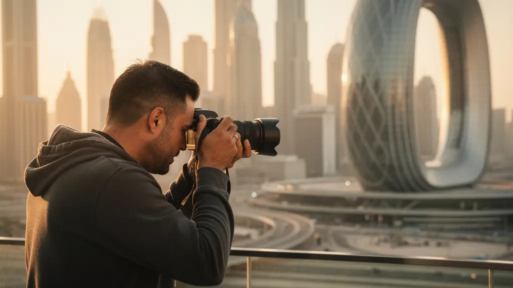 Aerial view of Sheikh Zayed Road showing optimal sunset photography positions